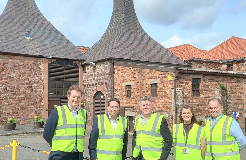 (Left-to-right): Chris Shimwell, Craig Hoy MSP, Tim Preston, Fiona Matheson and Billy Mathers outside of Belhaven Brewery.