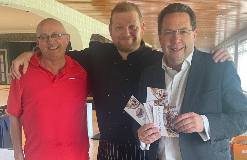 Craig Hoy MSP with Our Community Kitchen Chef Pete (centre) and volunteer Ian (left).