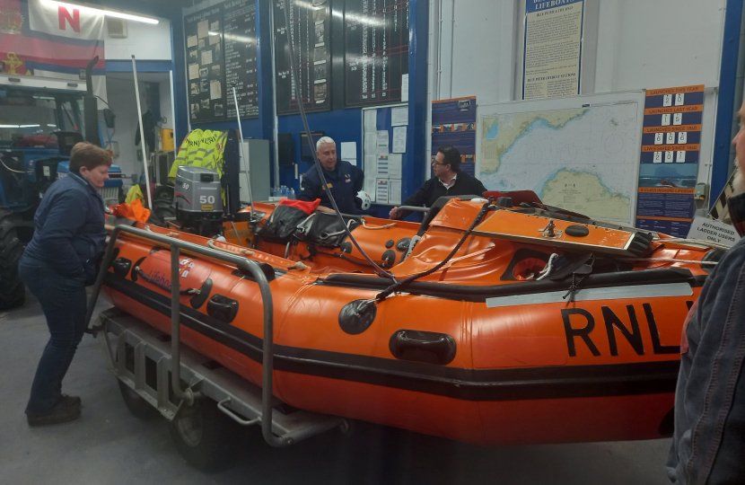 Craig Hoy MSP being shown the RNLI's lifeboat for North Berwick with Duncan Barbour (centre) and Shona Meikle (left)