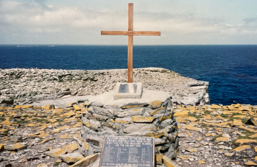 War memorial at Bluff Cove in the Falkland Islands, 1992.