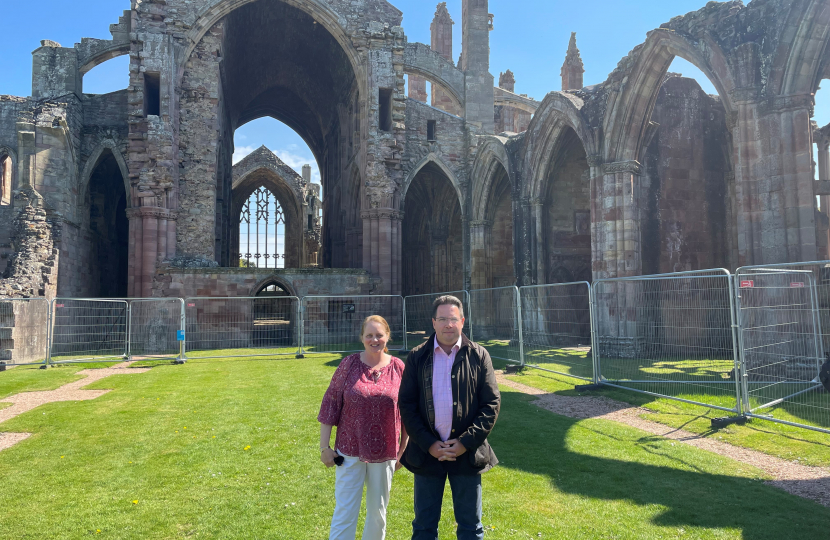 Cllr Linehan and Craig Hoy MSP outside of Melrose Abbey