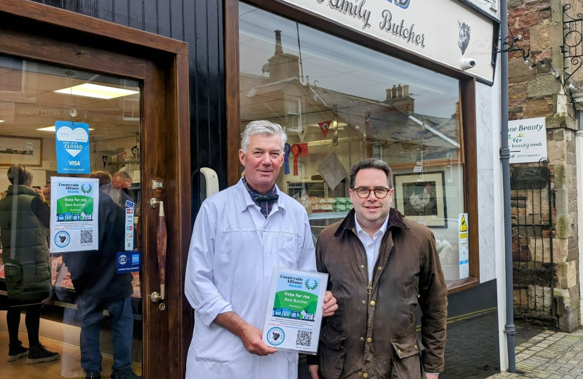  Martin Baird (left) with Craig Hoy MSP (right) outside of Martin Baird Butchers